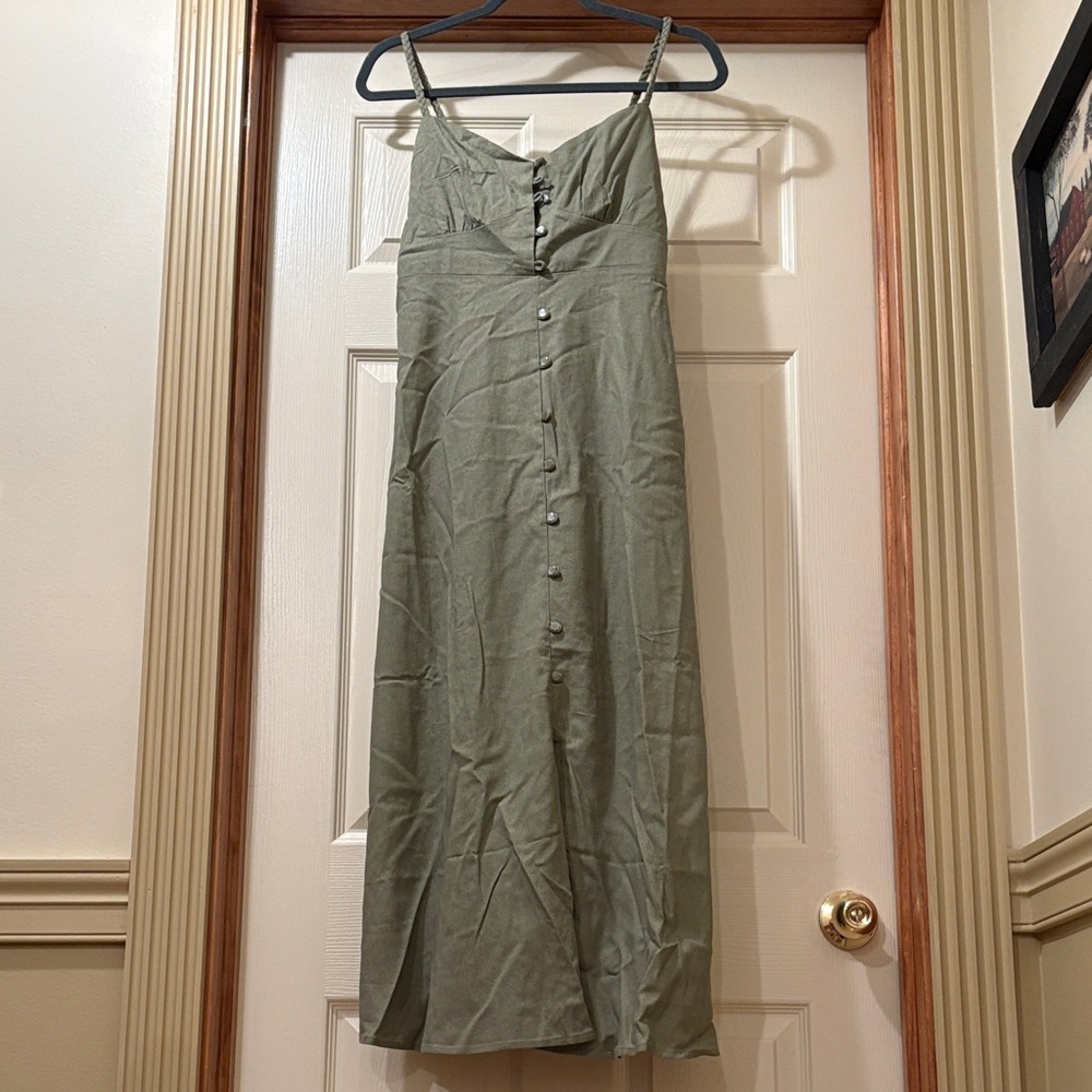 Monteau Olive Green Button-Front Slip Dress